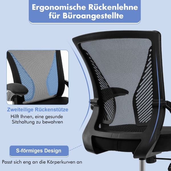 Ergonomisk kontorstol med sammenleggbare armlener Medium Back Skrivebordsstol 57 x 63 x 90-100cm Svart