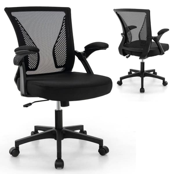 Ergonomisk kontorstol med sammenleggbare armlener Medium Back Skrivebordsstol 57 x 63 x 90-100cm Svart