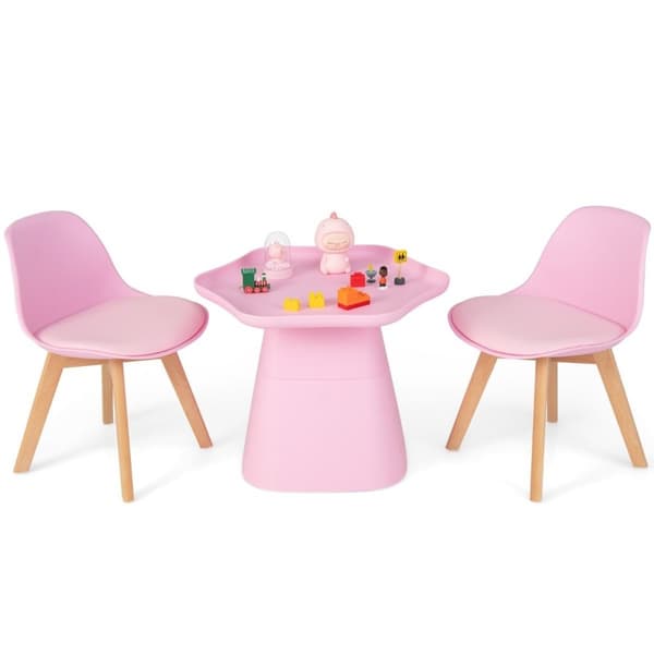 Barnbord med 2 stolar 3 st. Barnsittgrupp av bokträ barnsittset rosa