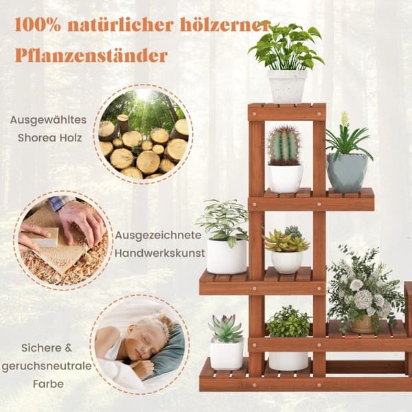 Plantehylde i træ med 6 niveauer blomsterhylde blomsterstativ blomstertrappe 90 x 25 x 91,5 cm