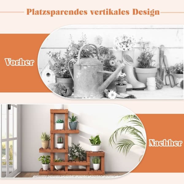 Plantehylde i træ med 6 niveauer blomsterhylde blomsterstativ blomstertrappe 90 x 25 x 91,5 cm