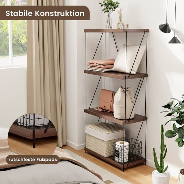 4-lags stående hylle med metallramme Industriell bokhylle Oppbevaringsstativ 60 x 29,5 x 105 cm