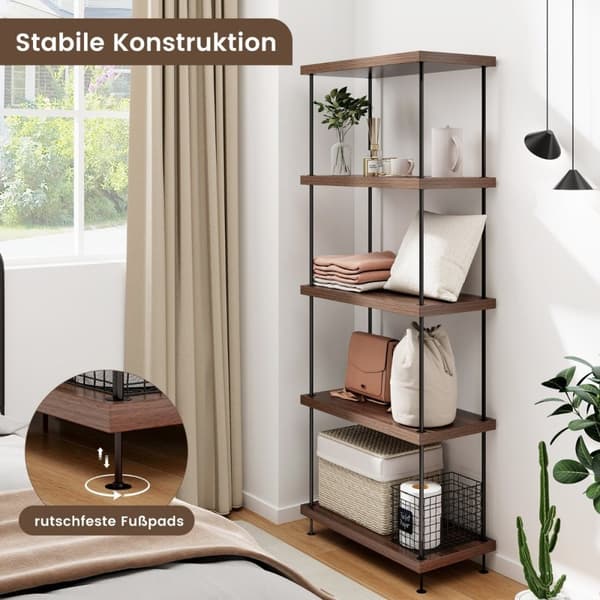 5 etagers stående hylde med metalramme Industriel reolopbevaringsstativ 60 x 29,5 x 147 cm