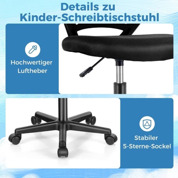 Skrivebordsstol for barn armløs barnestol 54 x 54 x 77-89 cm svart