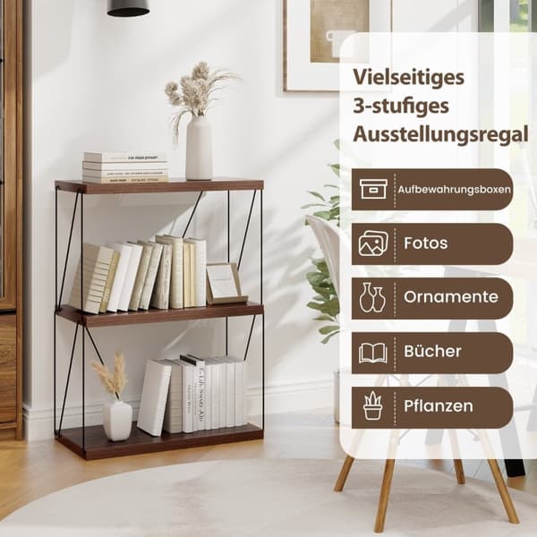 3-lags stående hylde med metalramme Industriel reolopbevaringsstativ 60 x 29,5 x 82 cm