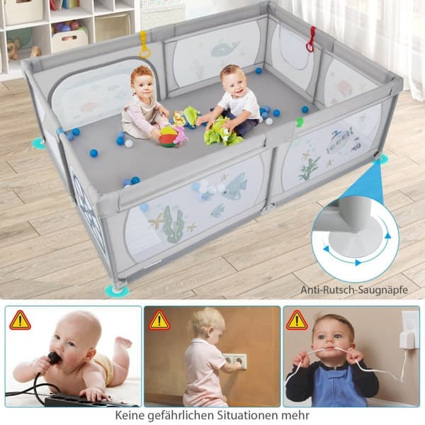 Babykravlegård med 50 bolde & 2 døre & åndbart mesh & lynlås grå fisk