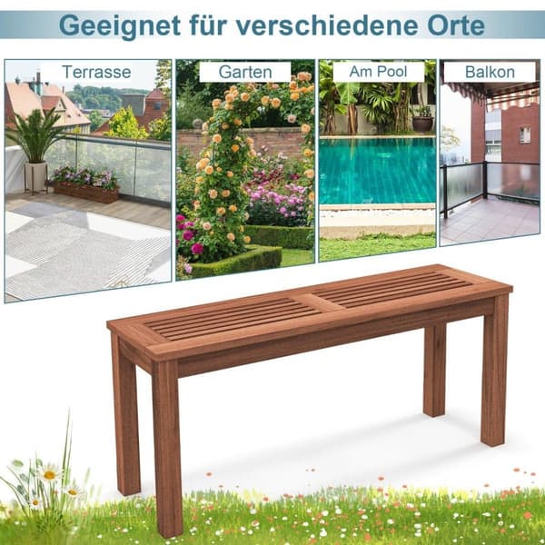 2-seters hagebenk uten ryggstøtte, værbestandig benk, trebenk, 100 x 30,5 x 47 cm