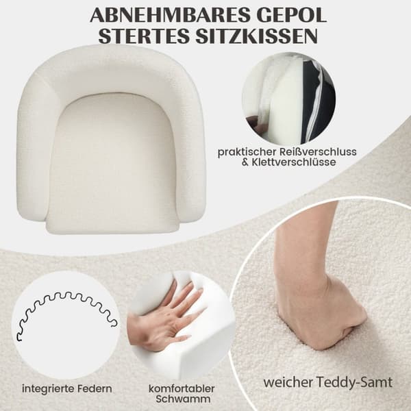 Moderne rund lenestol med ottomansk polstret klubbstol med fotstøtte beige