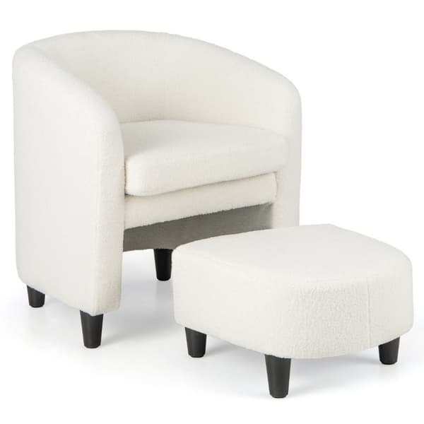 Moderne rund lenestol med ottomansk polstret klubbstol med fotstøtte beige