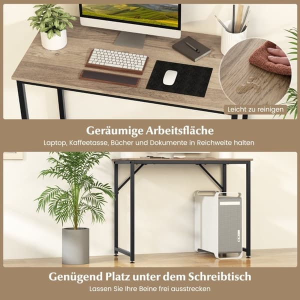 PC bord med justerbare trædepuder, kompakt computerbord, 100 x 50 x 77 cm, natur