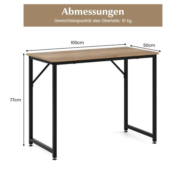 PC bord med justerbare trædepuder, kompakt computerbord, 100 x 50 x 77 cm, natur