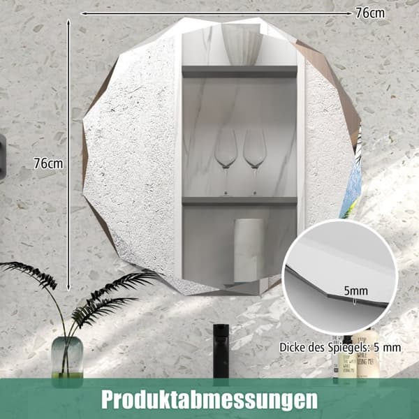 Badeværelsesspejl hængende spejl eksplosionssikkert vægspejl badeværelsesspejl til badeværelse rundt 76 x 76 x 5 cm