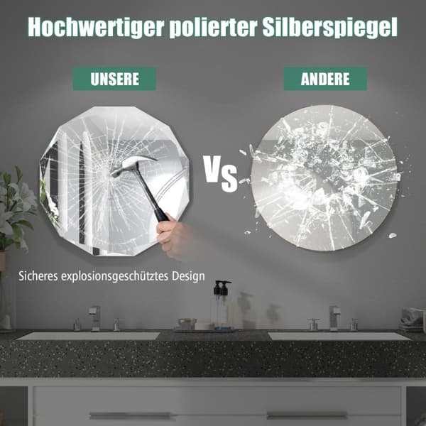 Badeværelsesspejl hængende spejl eksplosionssikkert vægspejl badeværelsesspejl til badeværelse rundt 76 x 76 x 5 cm