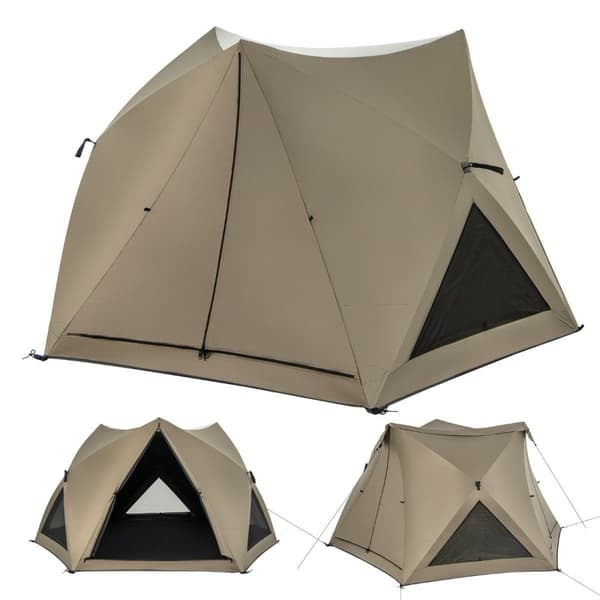 Pop up-tält för 4-6 personer campingtält med kapell vattentätt familjetält 285 x 250 x 147 cm olivgrönt