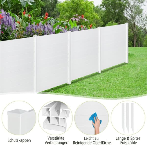2 STK. Hagegjerde med stolper og beskyttelseshetter, 124 cm høyt, PVC-gjerde, plug-in gjerde, hvit