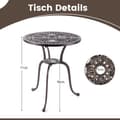 Miniatyrbilde 3 av 5: Bistrobord laget av støpt aluminium, værbestandig balkongbord med paraplyhull 61 x 61 x 71 cm kobberrød