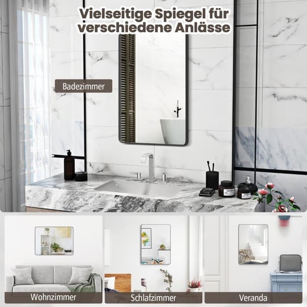 Baderomsspeil hengende speil eksplosjonssikkert veggspeil kosmetikkspeil for bad 76,5 x 56 x 3 cm sølv