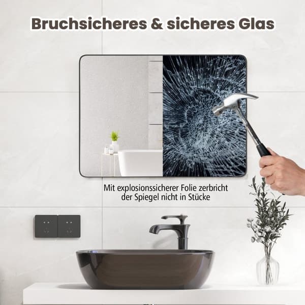 Baderomsspeil hengende speil eksplosjonssikkert veggspeil kosmetikkspeil for bad 76,5 x 56 x 3 cm sølv