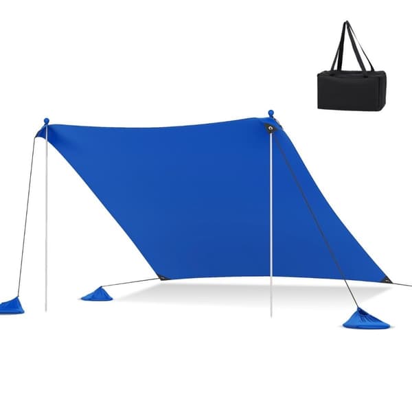 Strandtelt 300 x 300 cm UPF 50+ soltelt med sandankre, sandsække og 2 støttestænger, mørkeblå