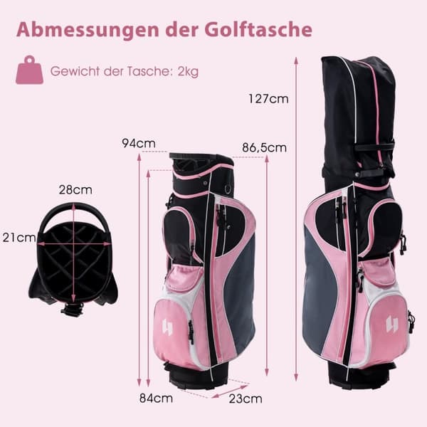 Golfkøllesett for kvinner 11-delt golfkøllesett høyrehendt med regntrekk rosa