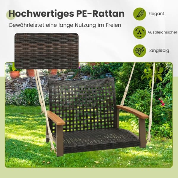 Verandahuske laget av enkelthengende rottingsete av flettet med sittepute 81,5 x 70 x 53,5 cm