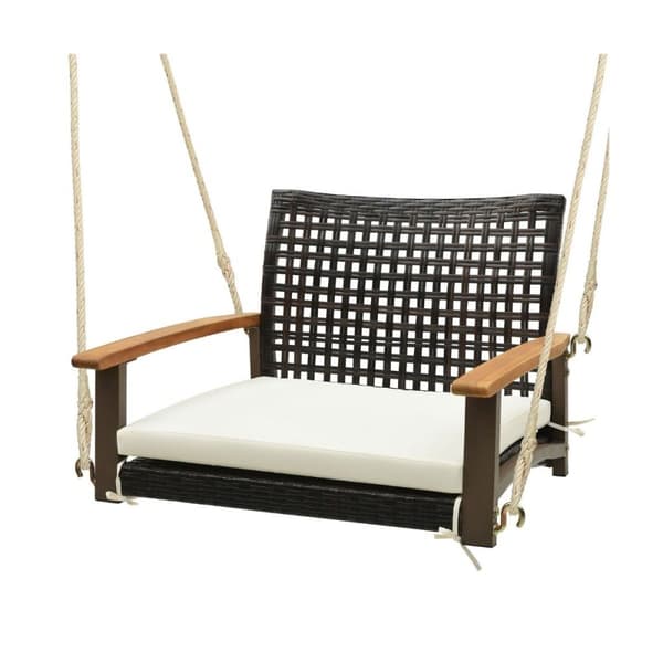 Verandahuske laget av enkelthengende rottingsete av flettet med sittepute 81,5 x 70 x 53,5 cm