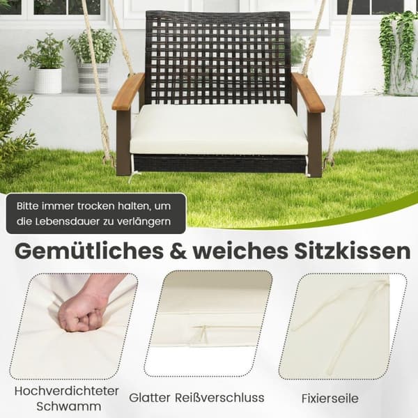 Verandagynge lavet af rattan enkelthængende sæde lavet af flet med sædehynde 81,5 x 70 x 53,5 cm