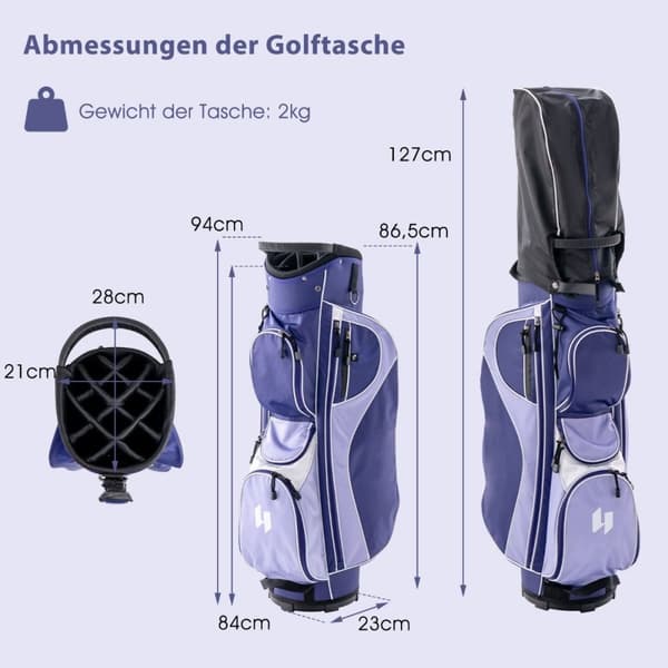 Naisten golfmailasetti 11-osainen golfmailasetti oikeakätiselle sadesuojalla violetilla