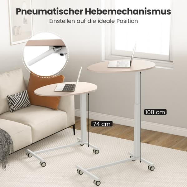 Höjdjusterbart sidobord med hjul Mobilt laptopbord 74-108 cm rosa + vit statisk belastning upp till 75 kg