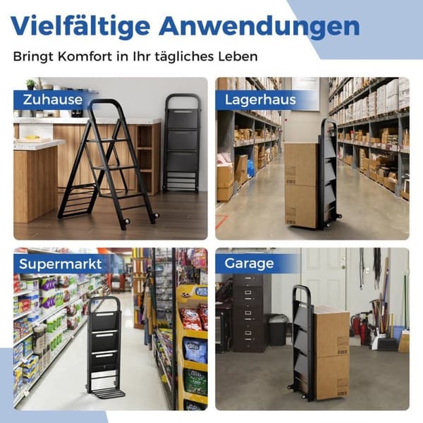 2 i 1 säcktruck & stegstege hopfällbar 2 hjul handkärra metall transportbil svart