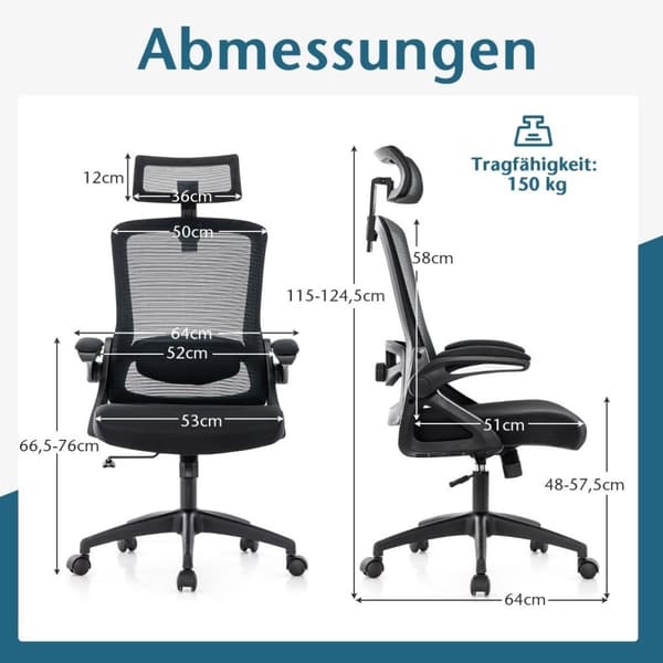 Ergonomisk kontorsstol med justerbart svankstöd &amp; Nackstöd datorstol svart