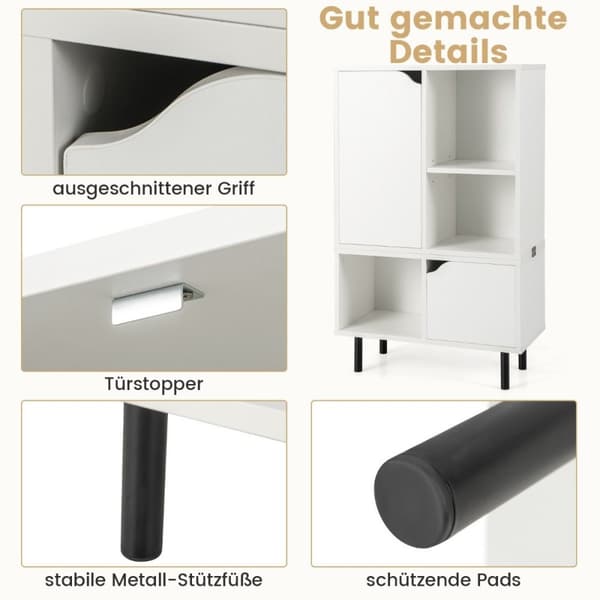 Bokhylle stablebar bokhylle med 2 dører og 5 rom som kan separeres med justerbar hylle 60 x 30 x 96,5 cm hvit