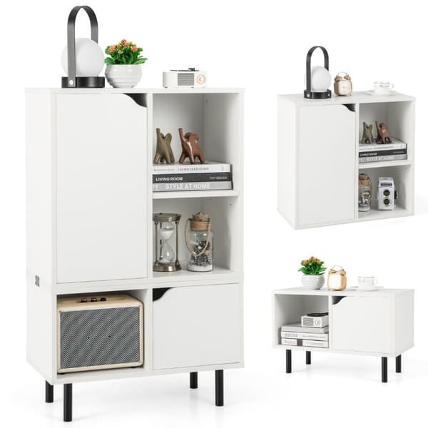 Bokhylle stablebar bokhylle med 2 dører og 5 rom som kan separeres med justerbar hylle 60 x 30 x 96,5 cm hvit