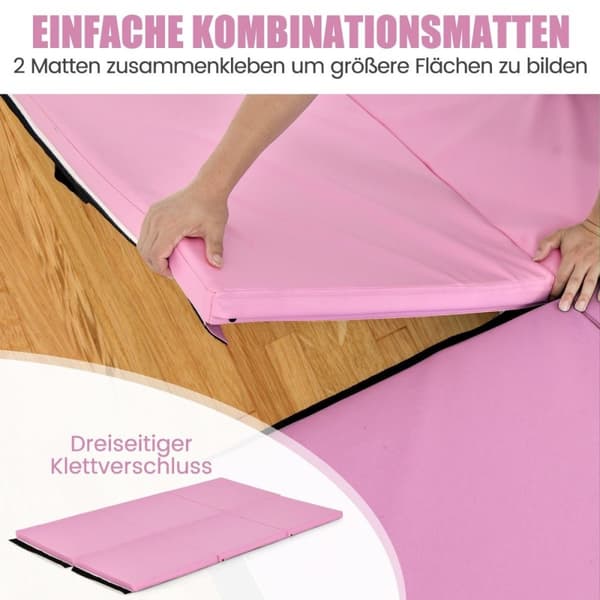 Vikbar mjuk golvmatta med 2 handtag halkfri gymnastikmatta 180 x 60 x 5 cm rosa