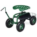 Miniatyrbilde 1 av 5: Rullende sete med hjul &amp; Uttrekkbart håndtak &amp; Kurv 360° roterende hagevogn hagesete 96,5 x 47,5 x 47-55 cm