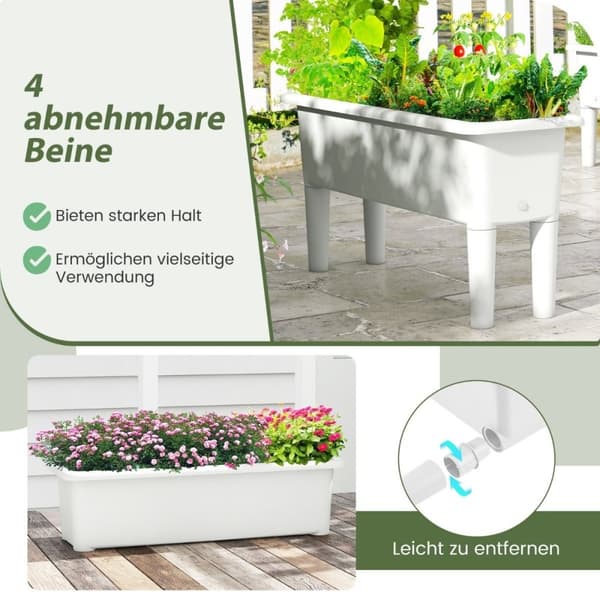 2 høyseng hageseng laget av plast 29 L plantekasse med avtagbare ben og dreneringshull hvit