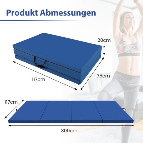 300 x 117 x 5 cm myk gulvmatte gymnastikkmatte sammenleggbar gymnastikkmatte laget av blått kunstskinn