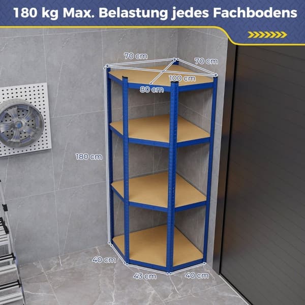 Opbevaringshylde 70 x 70 x 180 cm kraftig hylde med 4 justerbare hylder blå