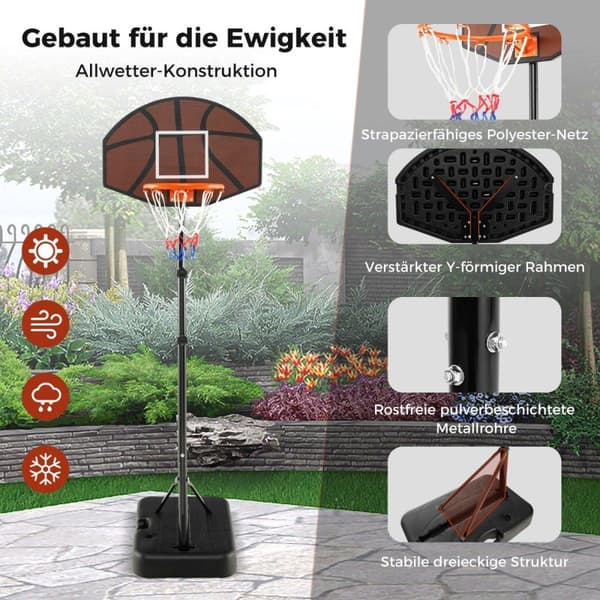 Basketballbøyle utendørs basketballstativ 172-200cm høydejusterbart basketballsystem svart