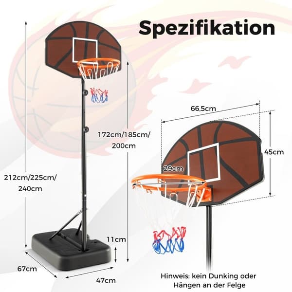 Basketballbøyle utendørs basketballstativ 172-200cm høydejusterbart basketballsystem svart