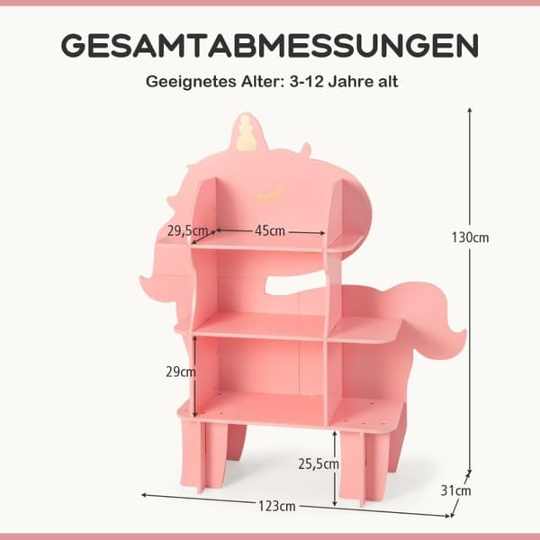 Unicorn bokhylle for barn Lekeoppbevaring med åpne hyller