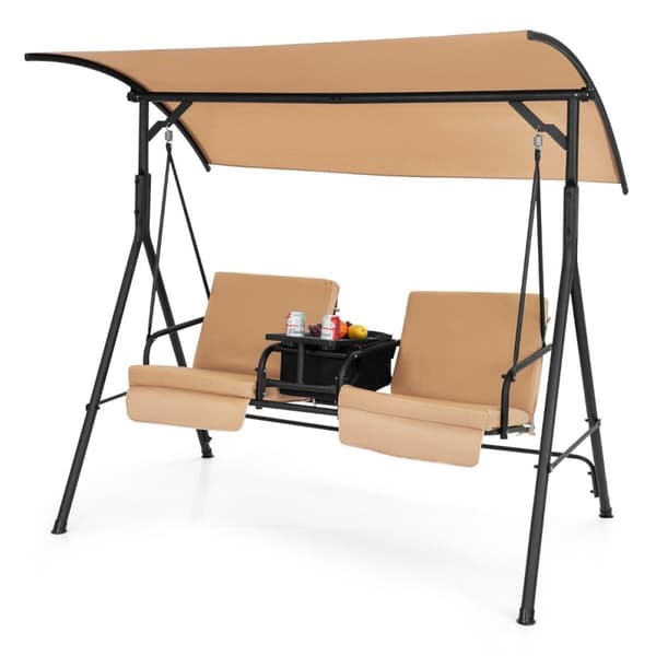 Hollywood gunga med kylväska 2-sits trädgårdsgunga med justerbart tak brun 180 x 124 x 161,5 cm