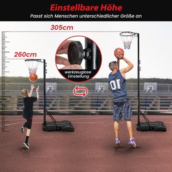 Basketball hoop udendørs bærbar basketball stativ 260-305 cm højdejusterbar sort
