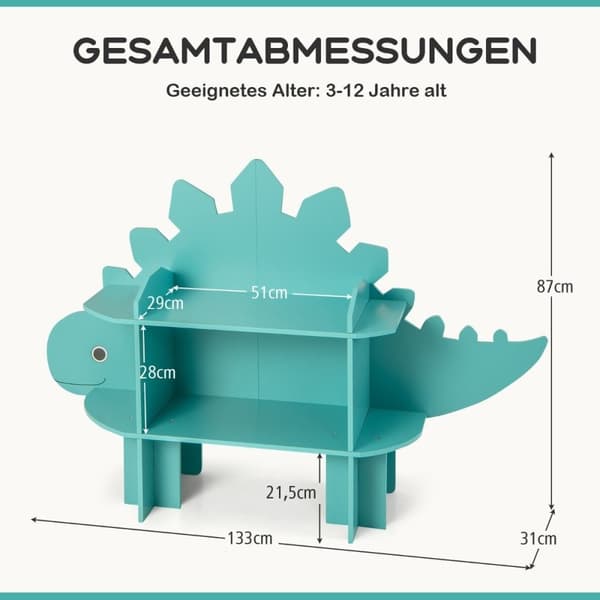 Dinosaur bokhylle for barn Lekeoppbevaring med åpne hyller