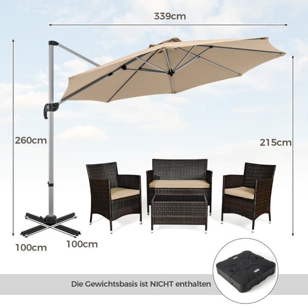 Ø 330 cm päivänvarjo kammen kanssa &amp; UPF 50+ &amp; 360° pyörivä ulokevarjo puutarhan sateenvarjo beige