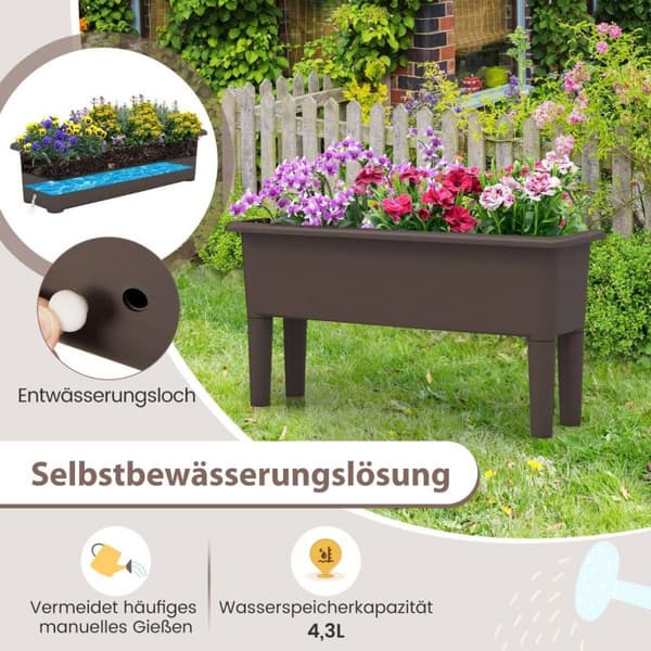 2 høyseng hageseng laget av plast 29 L plantekasse med avtagbare ben og dreneringshull kaffe