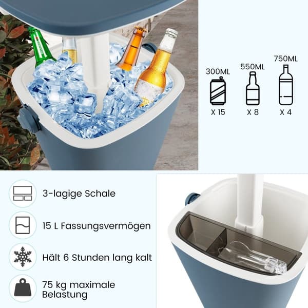 15 litran kannettava viileä baari nostettavalla pöytälevyllä & amp; Pullonavaajan sivupöydän kylmälaatikko sininen