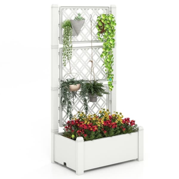 Høybed med espalier, 3 nivåer høydejusterbar, blomsterkasse med espalier 76 x 45 x 150 cm hvit