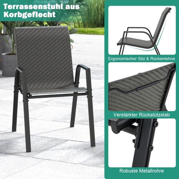Sett med 4 stabelbare hagestoler laget av PE-rotting med armlener stablestoler 66 x 51 x 84 cm