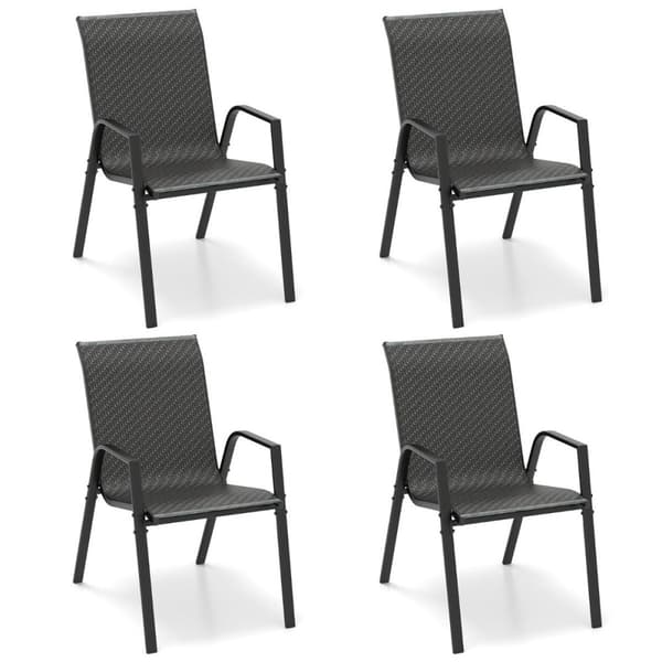 Sett med 4 stabelbare hagestoler laget av PE-rotting med armlener stablestoler 66 x 51 x 84 cm